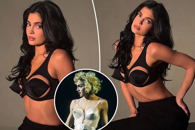 Kylie Jenner Channels Madonna In Bold Cone Bra Look For Kardashian Family Photoshoot